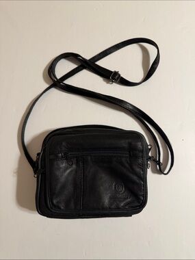 Vintage Black Genuine Leather Crossbody Bag or Fanny Pack with N logo